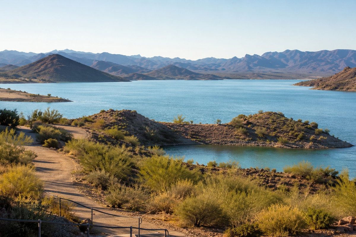 Lake Pleasant blue water and desert hills near Peoria, Arizona