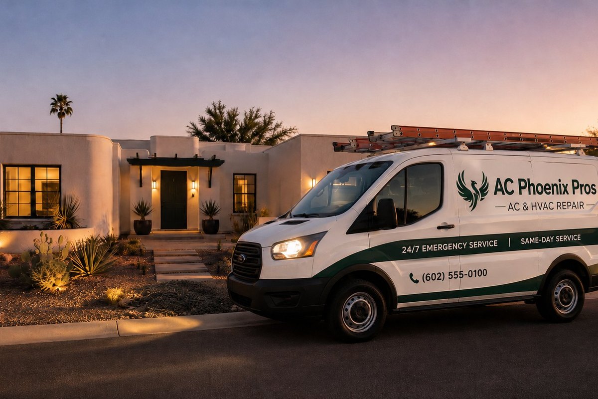 AC Phoenix Pros 24/7 emergency service van parked outside a Phoenix home